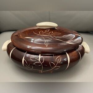 VTG 1950s Purinton Intaglio Brown Slipware Oval Covered Vegetable/Casserole Dish
